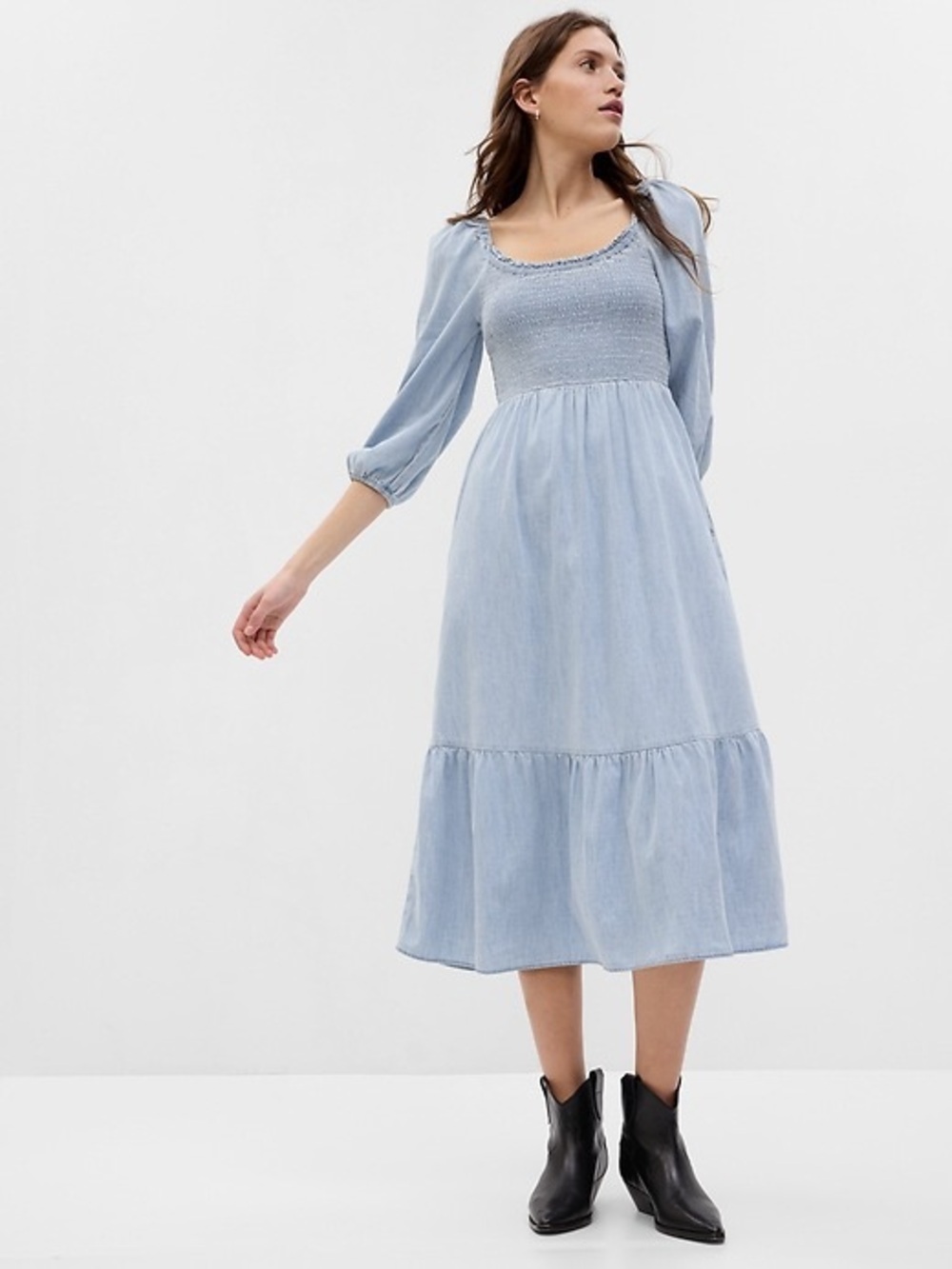 GAP Light Blue Smocked Midi Dress